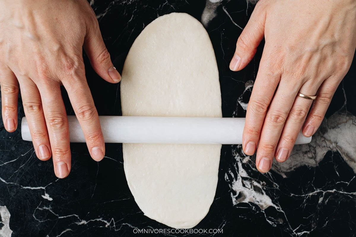 Rolling dough into an oval