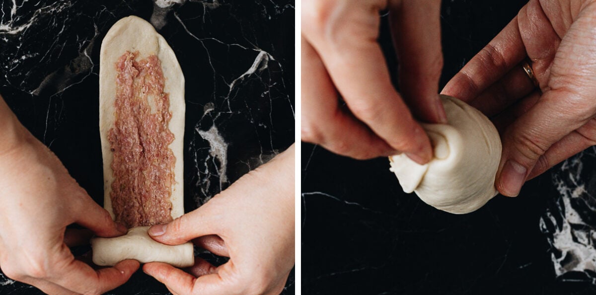 Roll the dough to build more layers around the filling
