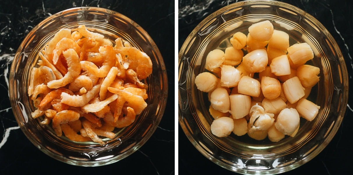 Rehydrating dried scallops and dried shrimps