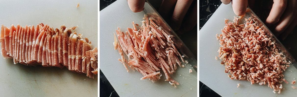 How to mince dried ham step-by-step
