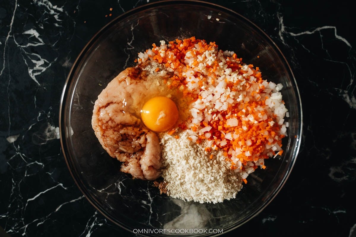 Combine meatball ingredients in a bowl