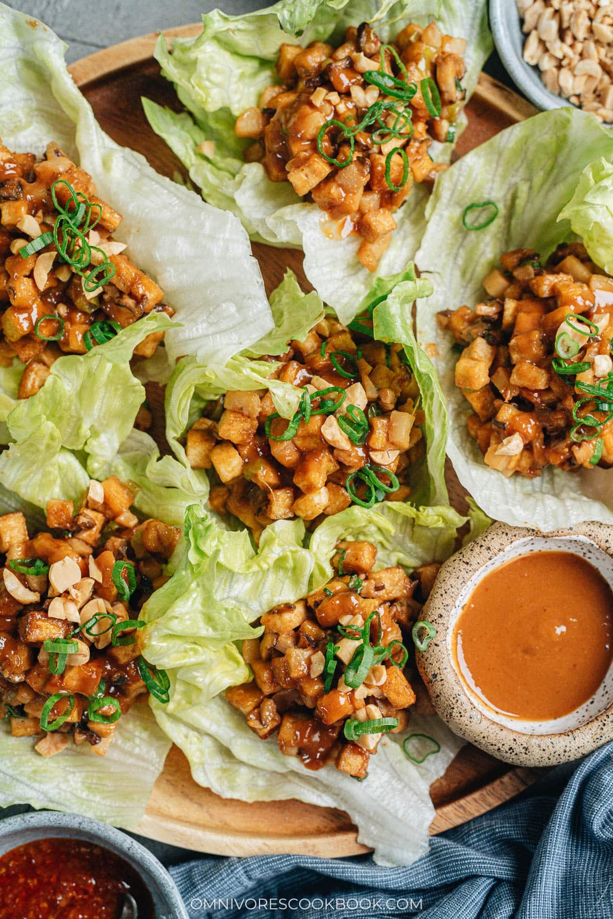 Tofu lettuce wrap close up