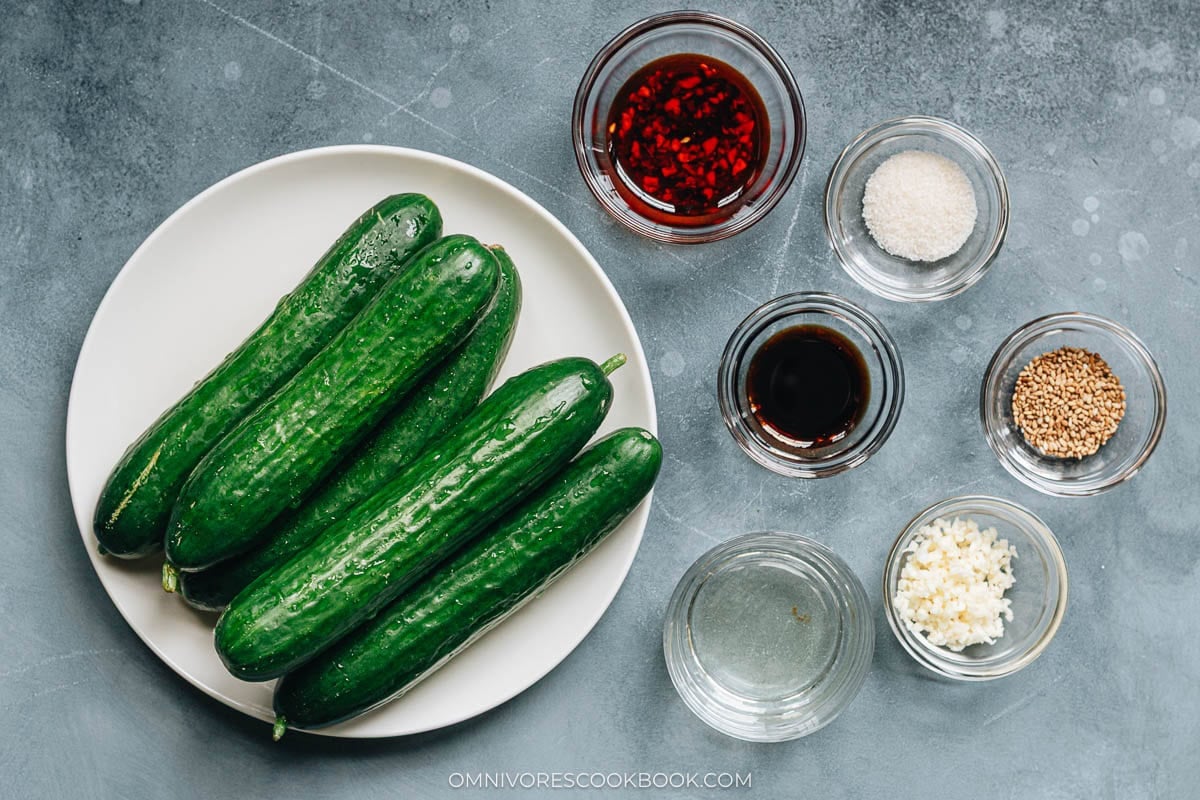 Ingredients for making spicy cucumber salad