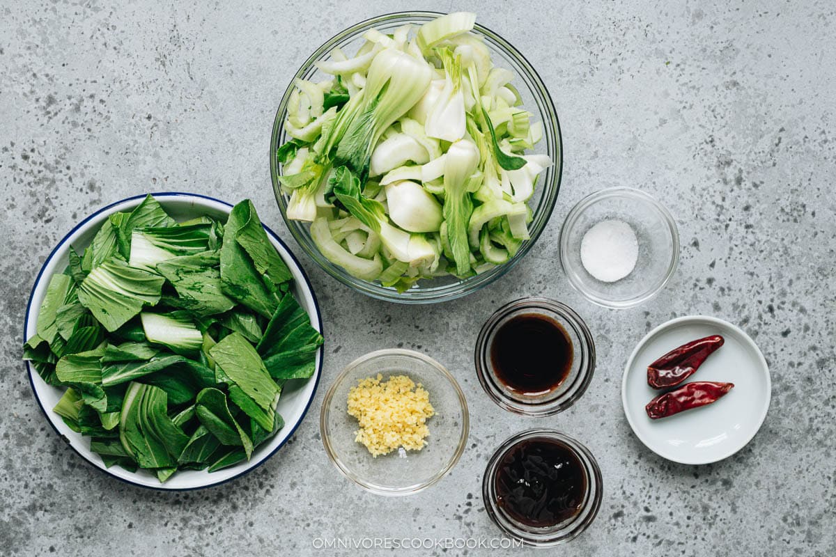 Ingredients for bok choy with oyster sauce