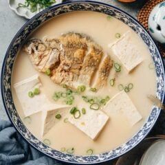 Milky fish soup is a famous soup for postpartum recovery in Traditional Chinese Medicine (TCM) and it&rsquo;s a soup I frequently make when recovering from a cold. Made with just a few ingredients, the soup is comforting and nourishing. My recipe explains all the key points to get a milky white soup without actually using any cream or milk.