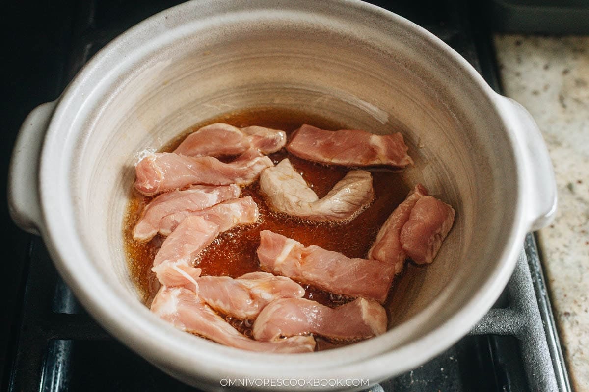 Browning the pork