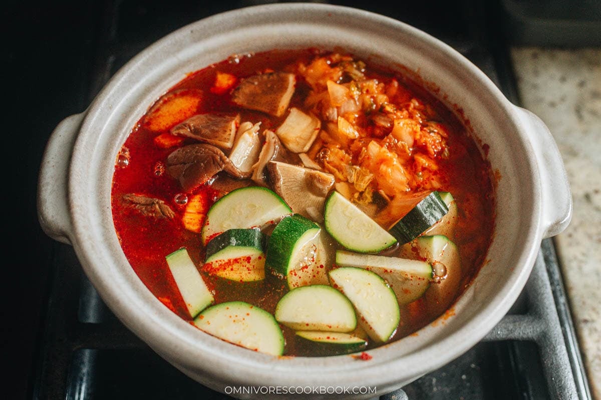 cooking the vegetables in pot