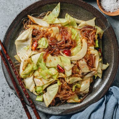Cabbage Glass Noodles Stir Fry serve on a plate