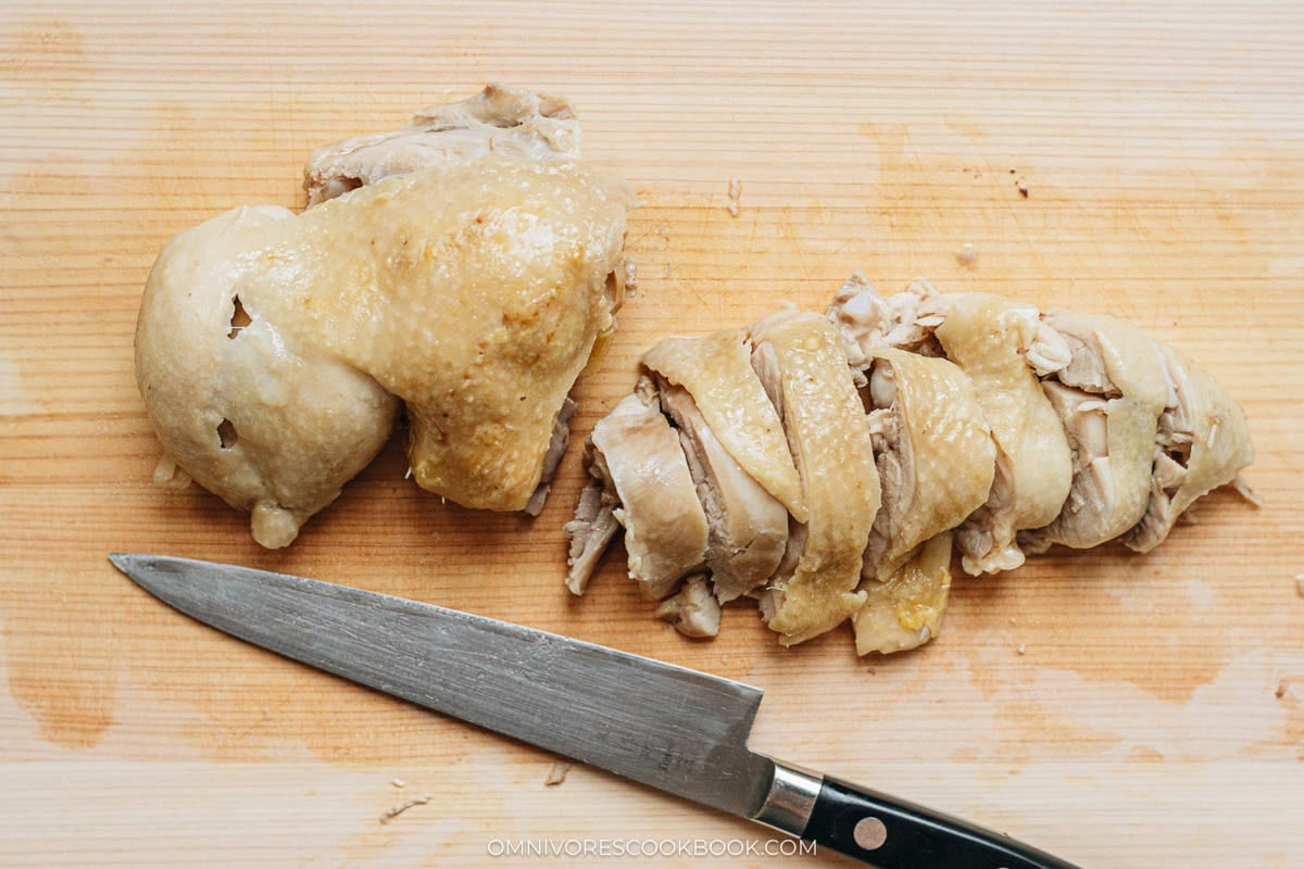 slicing the chicken