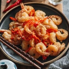 Salt and pepper shrimp in a plate