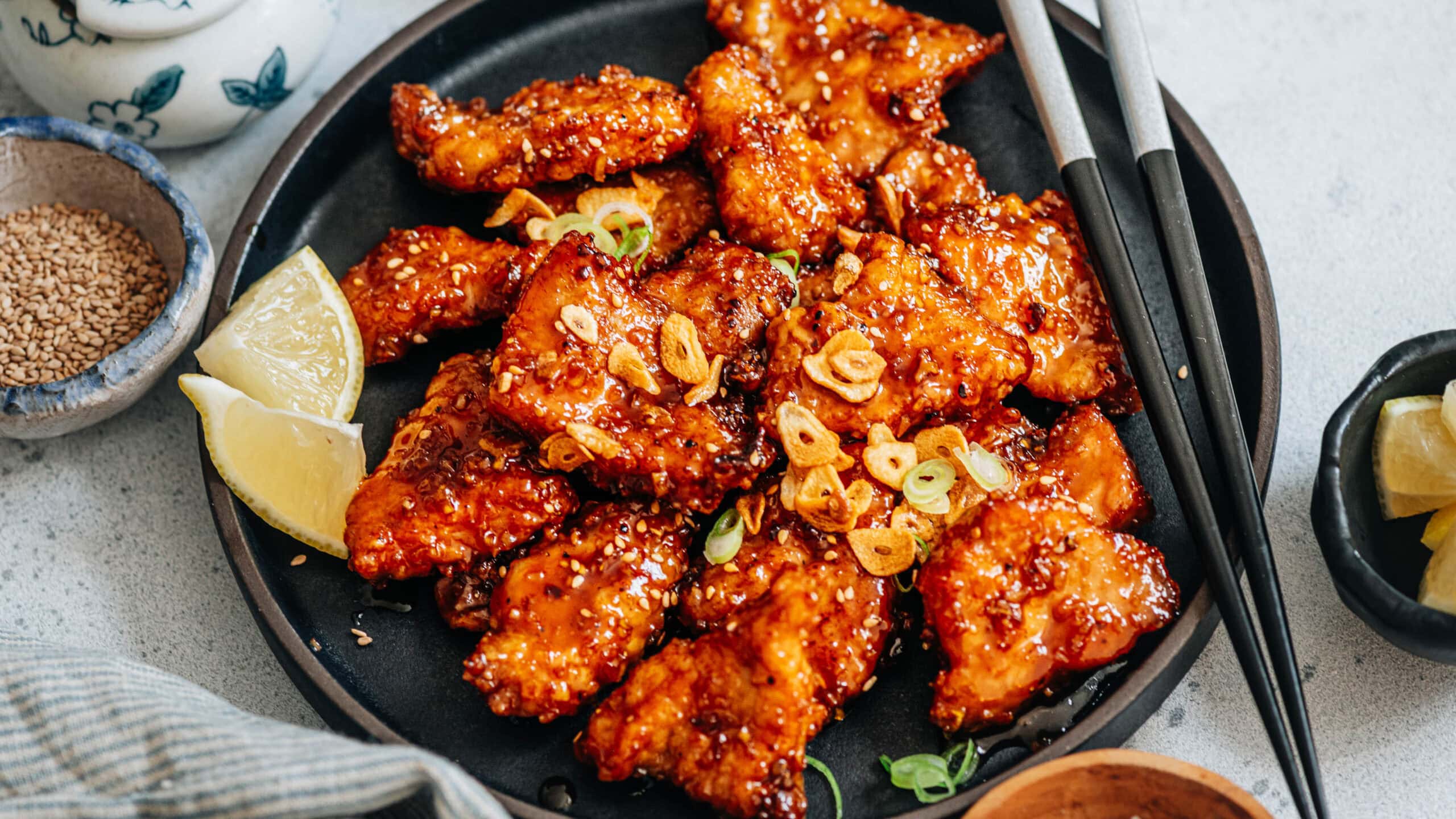 Chinese honey garlic pork close up