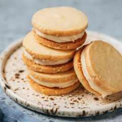 I made these sesame miso sandwich shortbread using eight simple ingredients to create a cookie with a fun texture and a layered taste. Buttery sesame shortbread filled with a smooth white chocolate miso ganache that is savory, sweet, nutty, and packed with umami.