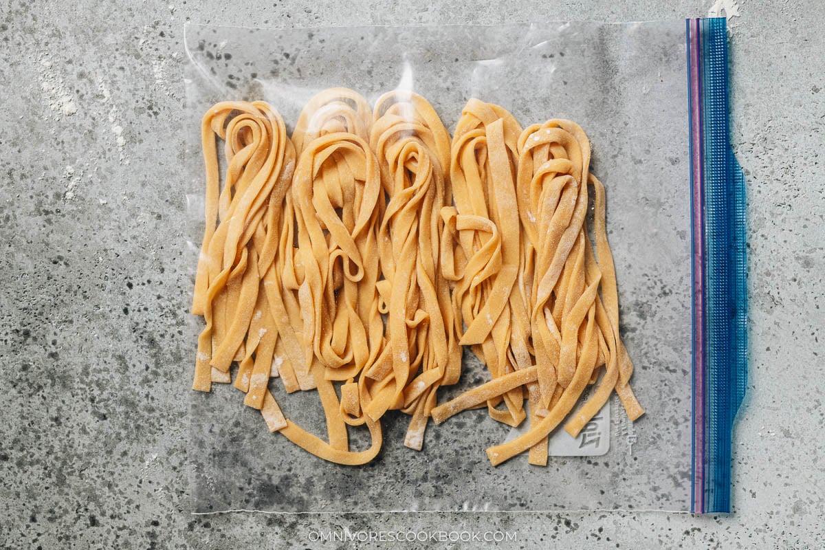 Homemade Egg Noodles in a ziplock bag
