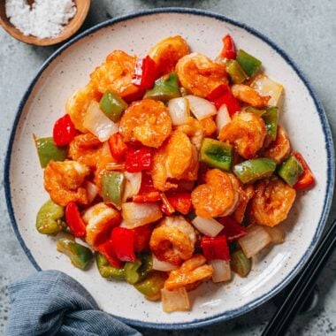 Sweet and sour shrimp in a plate