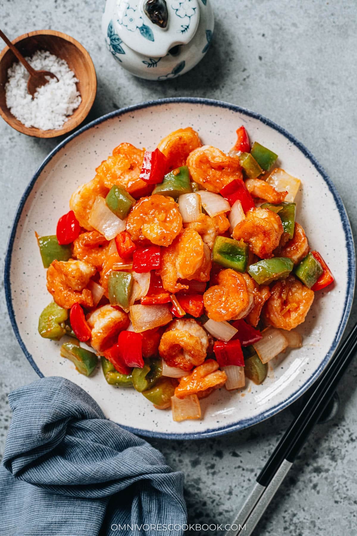 Sweet and sour shrimp in a plate