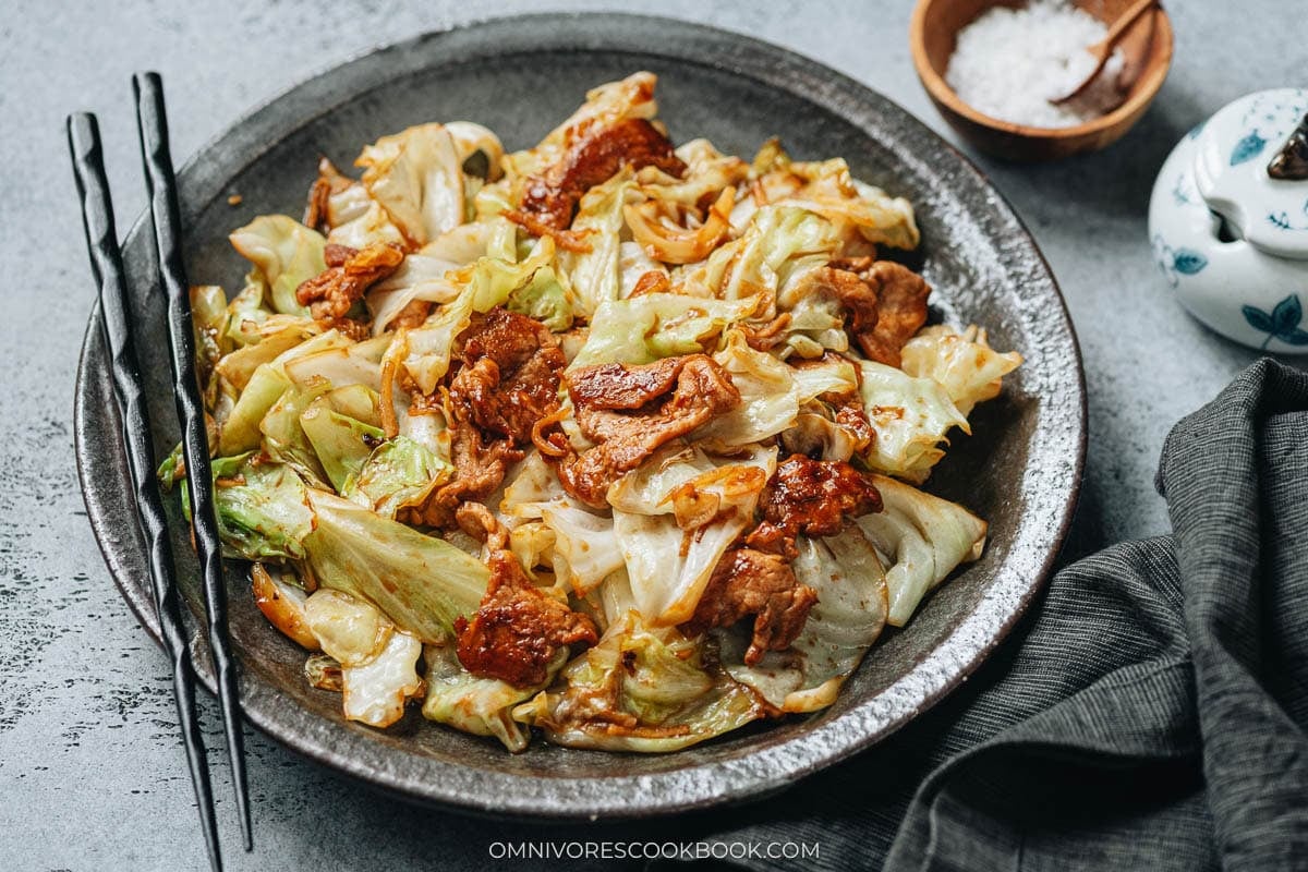 Homestyle pork and cabbage stir fry