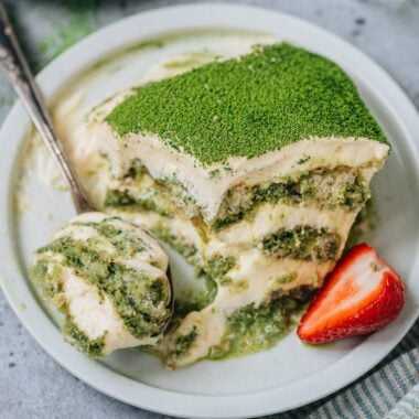 Matcha tiramisu - My recipe is richer compared to other Japanese Matcha tiramisu, because I used a formula that's closer to Italian tiramisu. It contains more egg yolk and mascarpone, with less whipped cream.