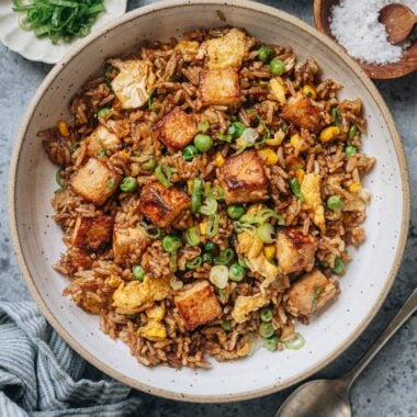Tofu fried rice with lime on the side