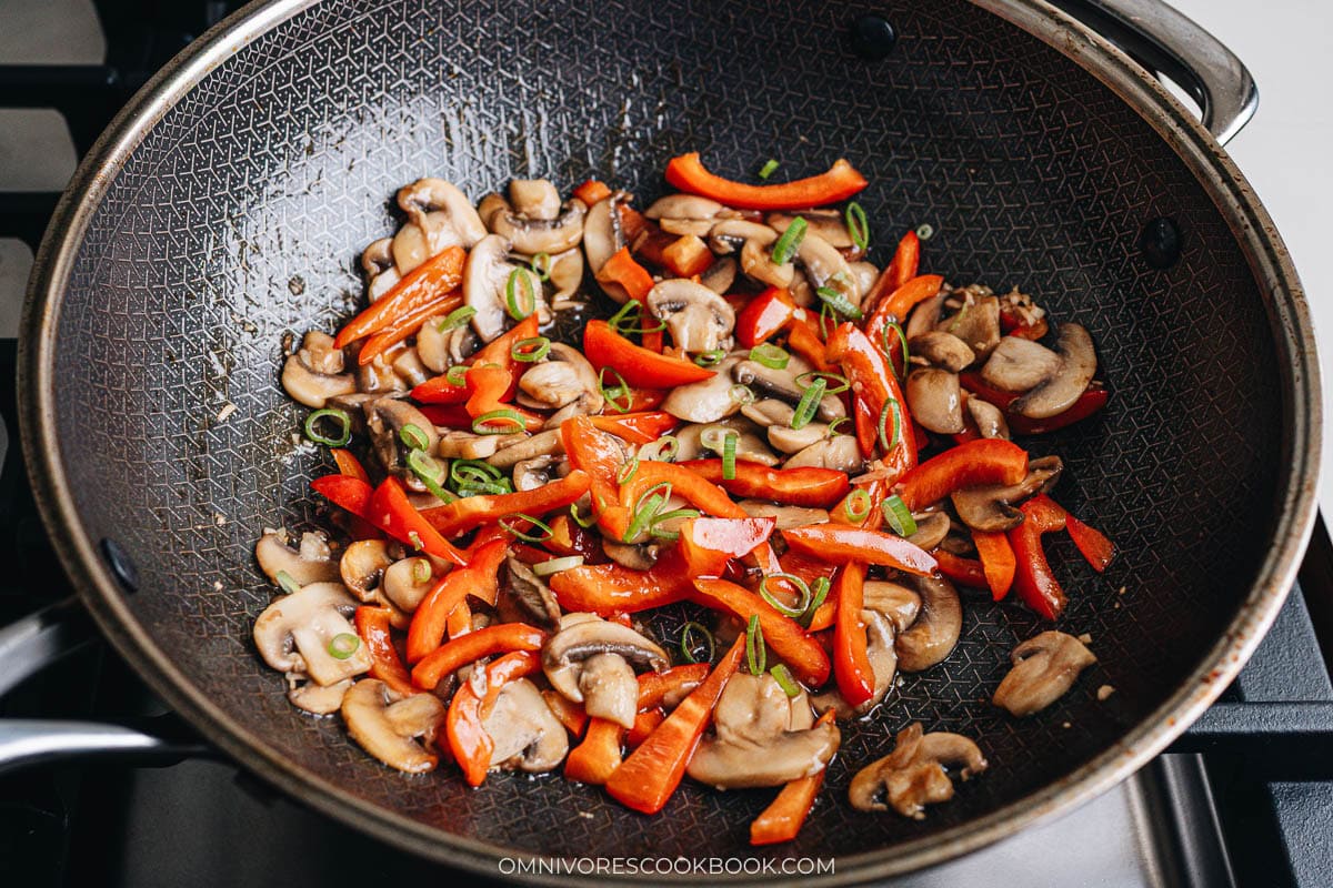 Finish up cooking mushroom and pepper stir fry