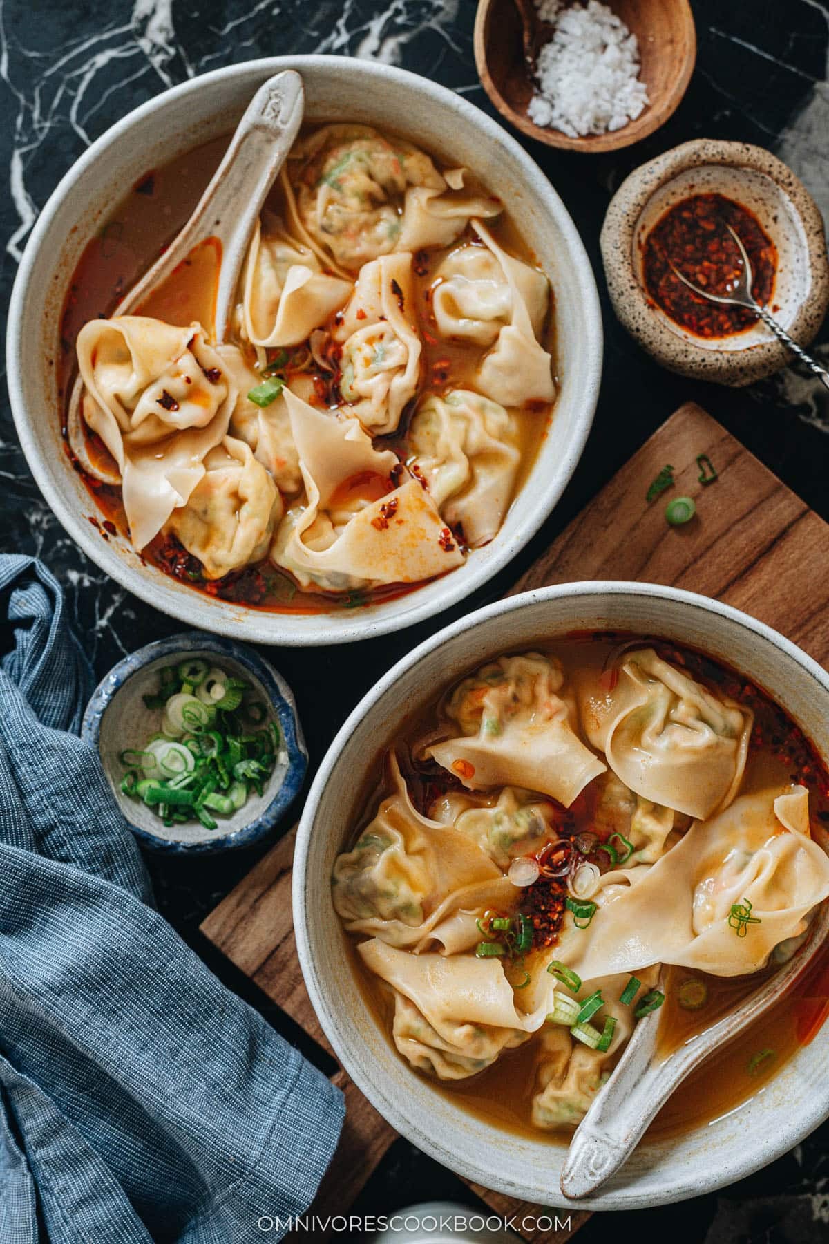 Two bowls of wonton soup