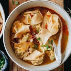 Close-up of plant-based wontons