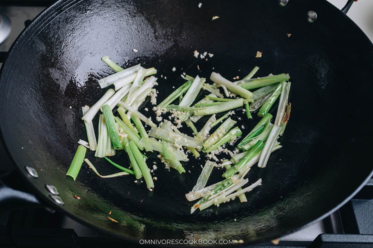 Charing the scallion whites