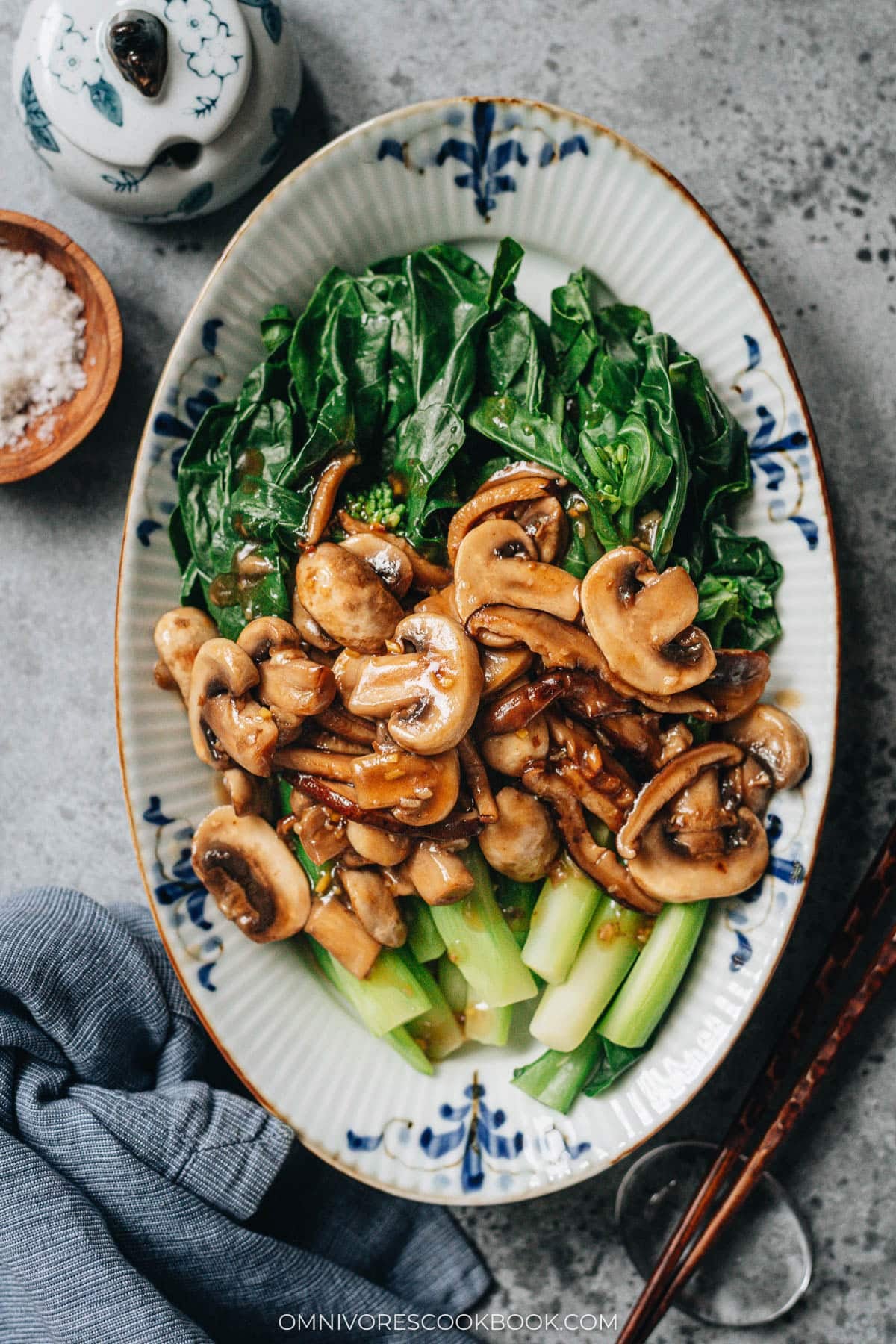 Chinese broccoli with mushrooms