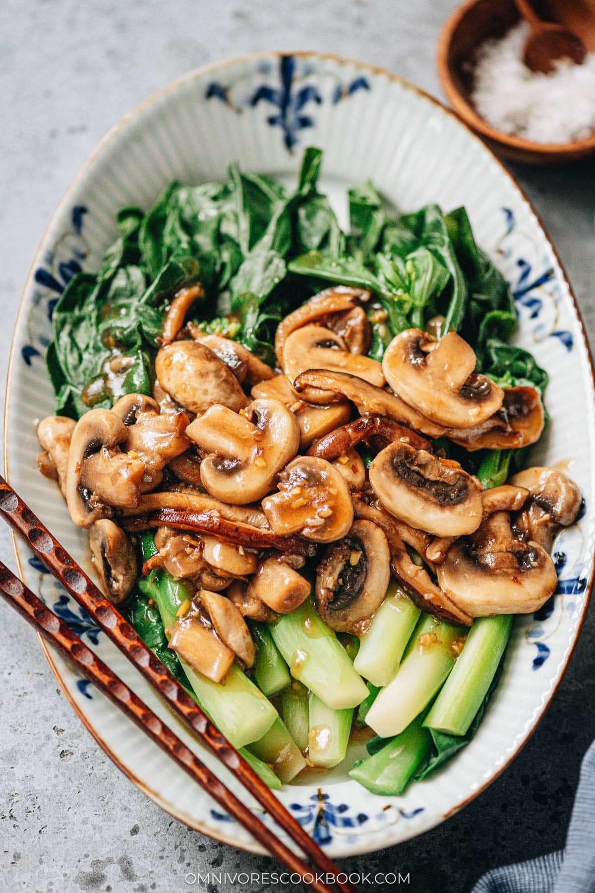 Chinese broccoli with mushrooms