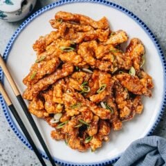 Sweet and sour pork in a pan