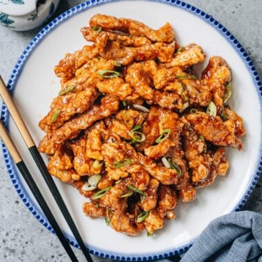 Sweet and sour pork in a pan