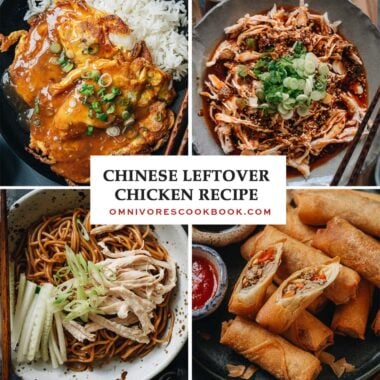 A collage of Chinese dishes that use leftover chicken